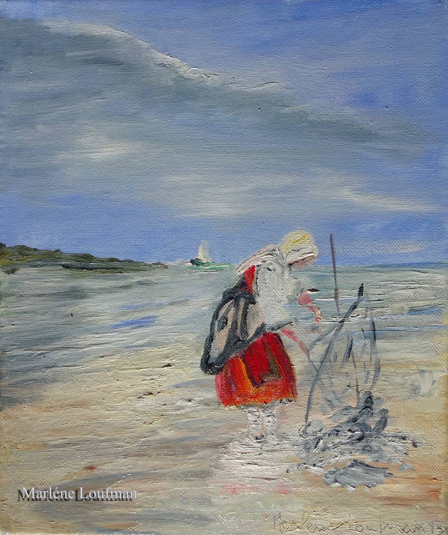 N° 13 - tableau de femme à la pêche en bord de plage de Marlène Loufman